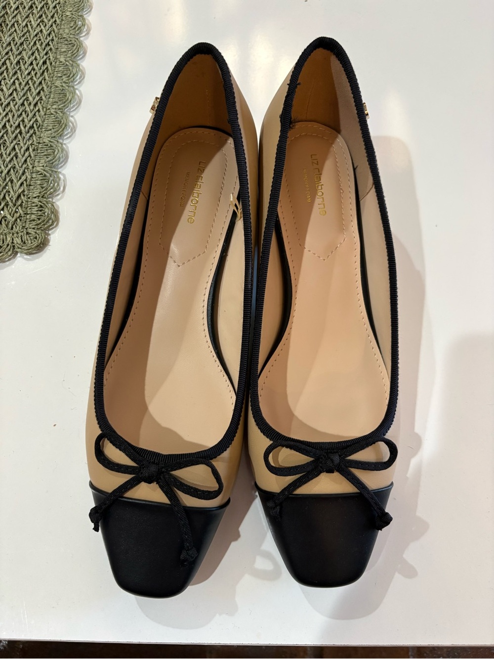 Beige and Black Square-Toe shoes